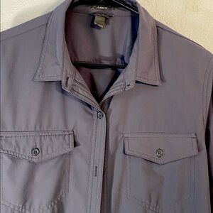 Eddie Bauer Women’s Large Gray Classic Fit Button Up Shirt Roll Tab Sleeve Top